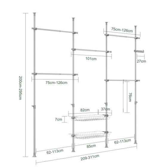 SoBuy 調節可能なウォークインワードローブ 311x37x295 cm KLS04-II-HG